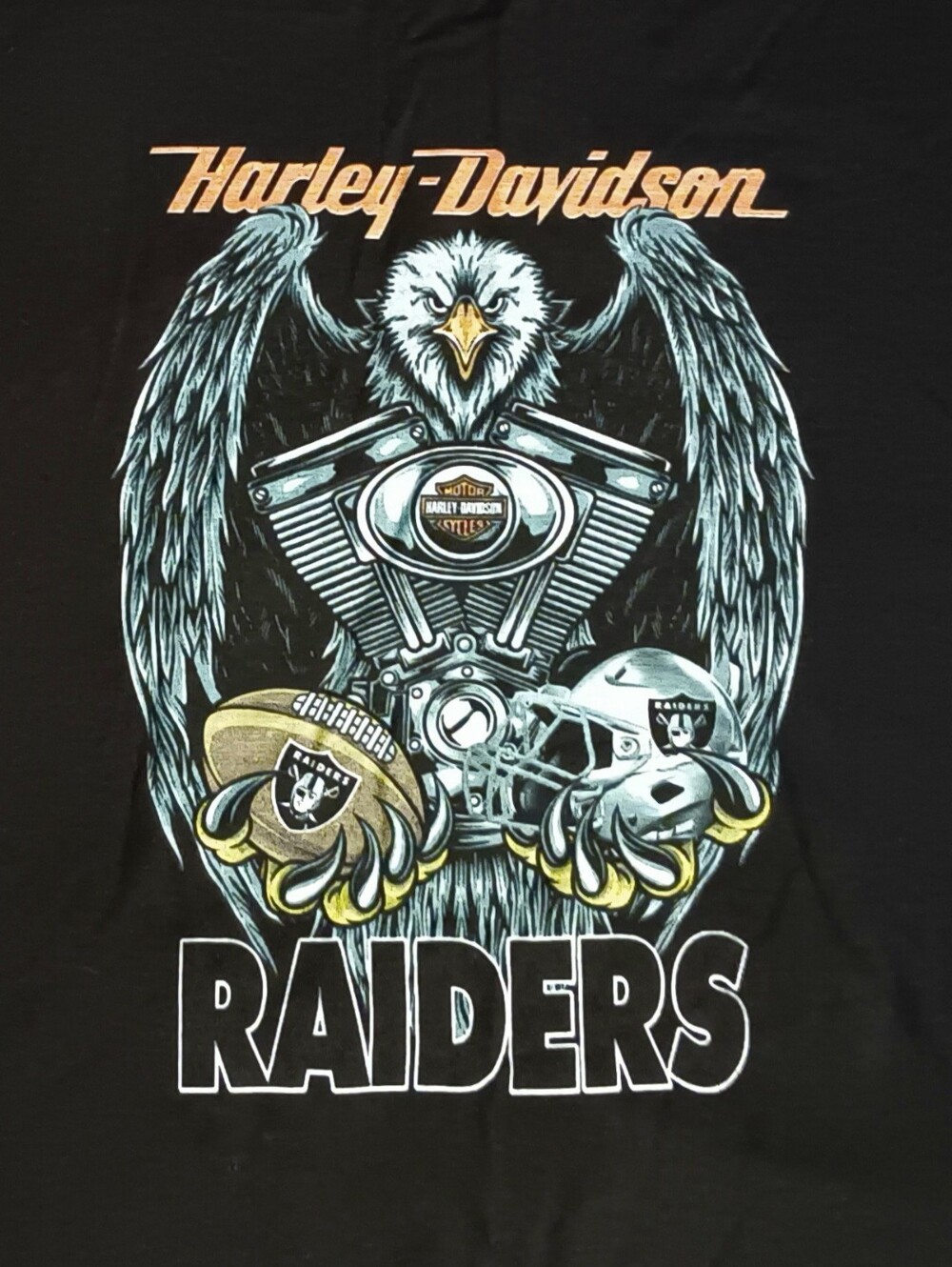 Harley Davidson Oakland Raiders t-shirt American Bald Eagle football Las Angeles